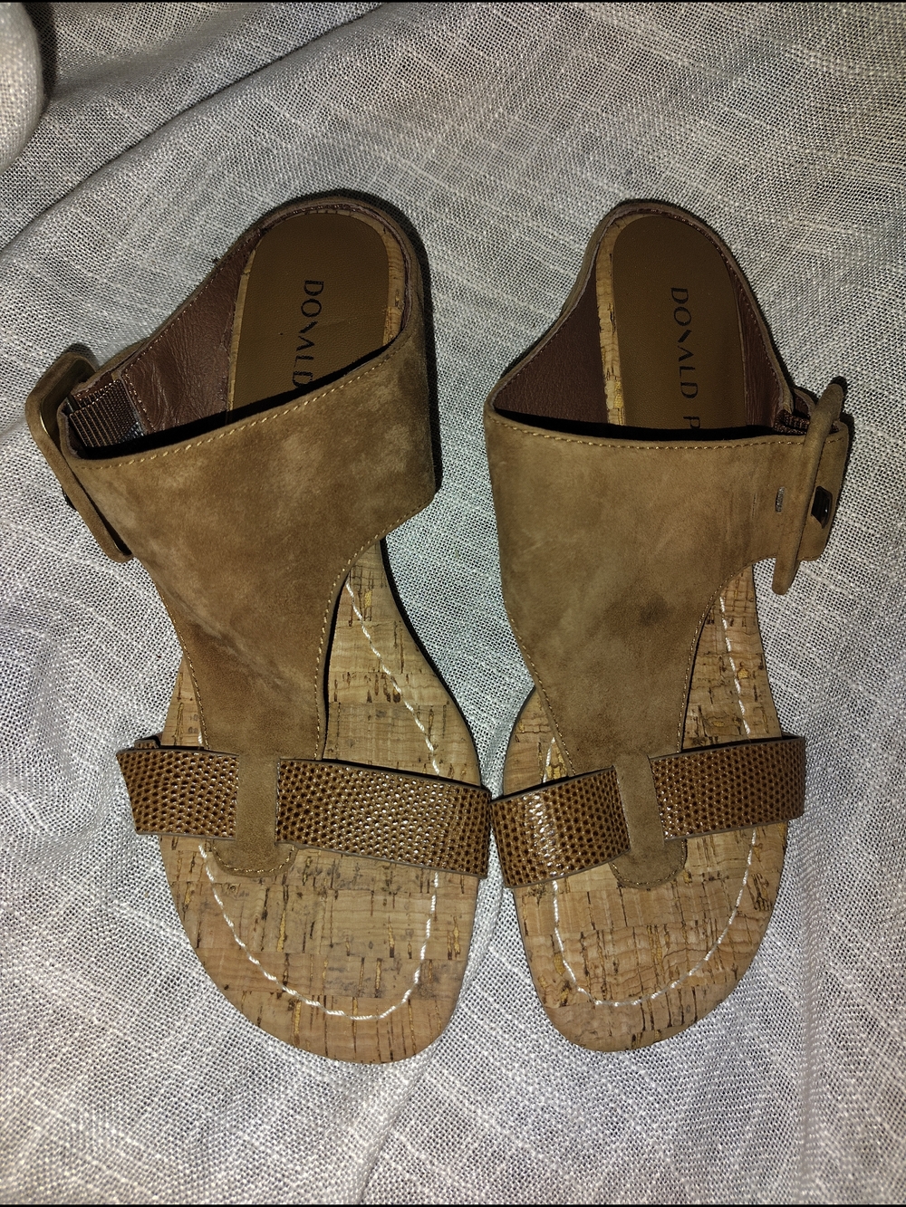 Donald J. Pliner Brown Suede Cork Wedge Sandals